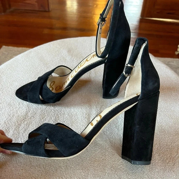 Sam Edelman Yancy Block Heel Ankle Strap Black Suede Shoes Size 10 - Picture 5 of 12